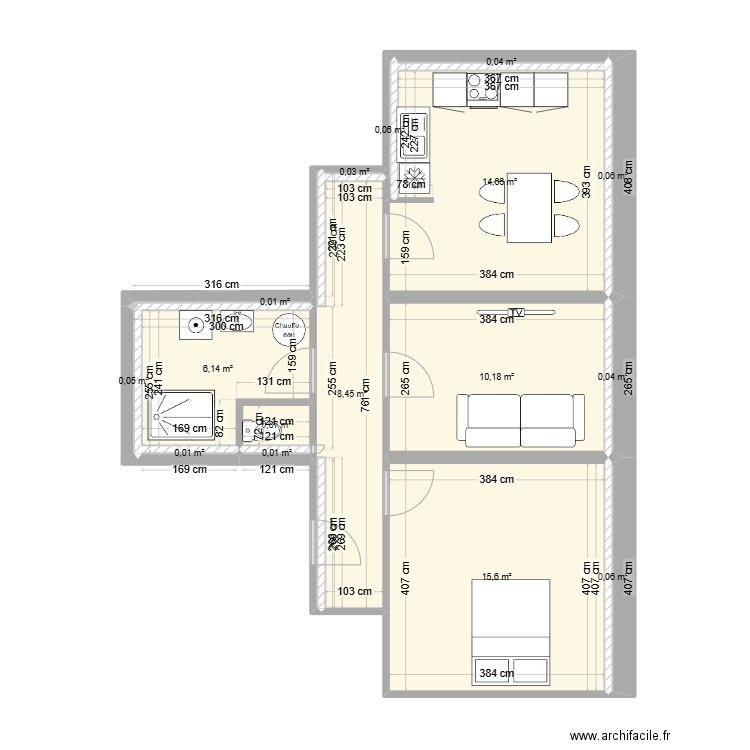 bruyeres t3. Plan de 16 pièces et 56 m2