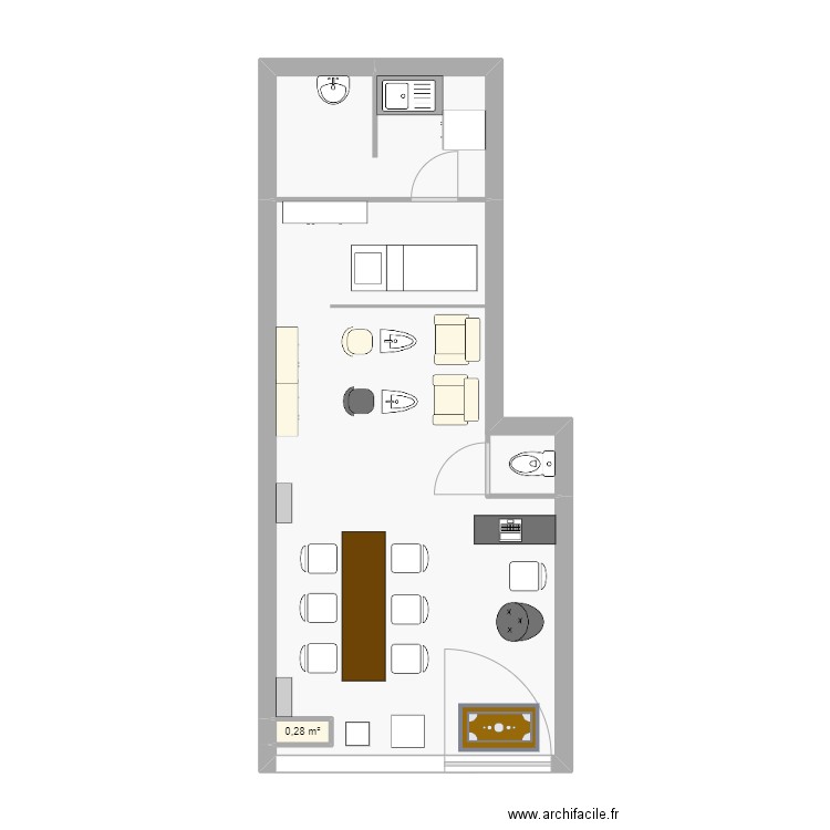 institut. Plan de 3 pièces et 37 m2