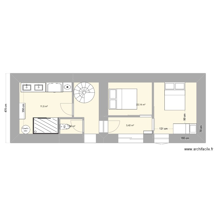 BADAROUX SOUS-SOL. Plan de 4 pièces et 39 m2