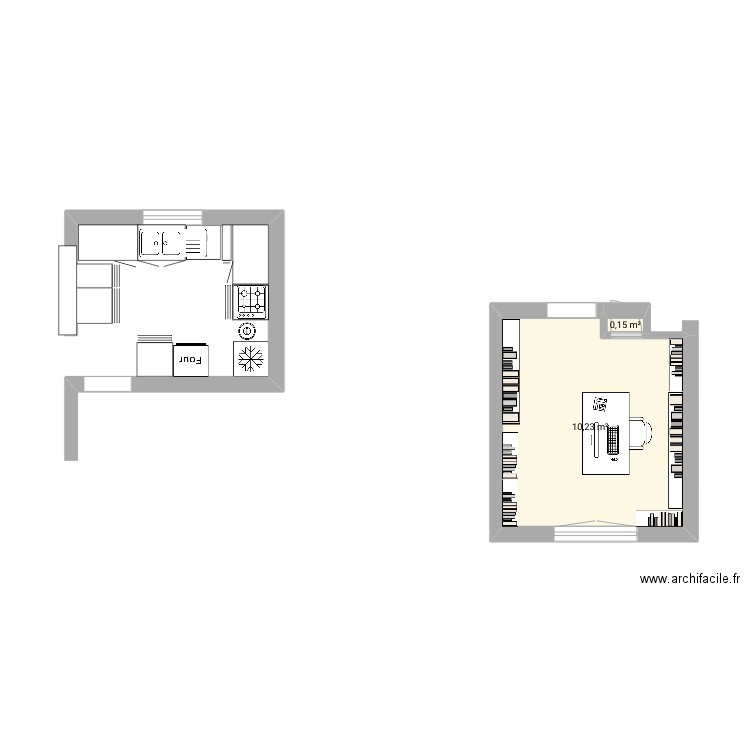 Cuisine. Plan de 2 pièces et 10 m2