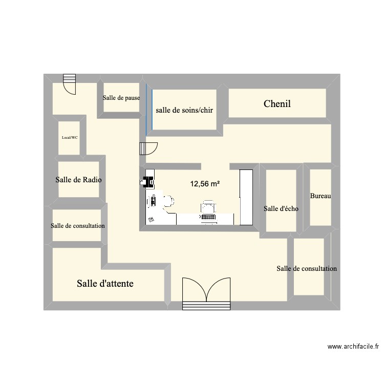 Plan Clinique vétérinaire. Plan de 11 pièces et 29 m2