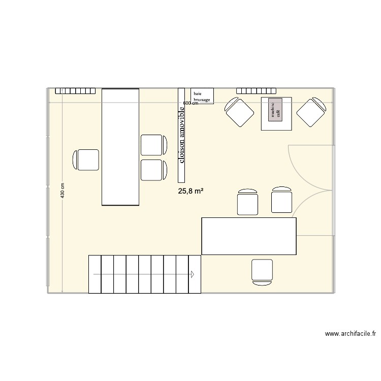 bureau 3. Plan de 1 pièce et 26 m2