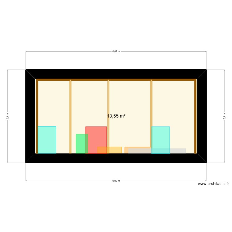 plancoté. Plan de 1 pièce et 14 m2