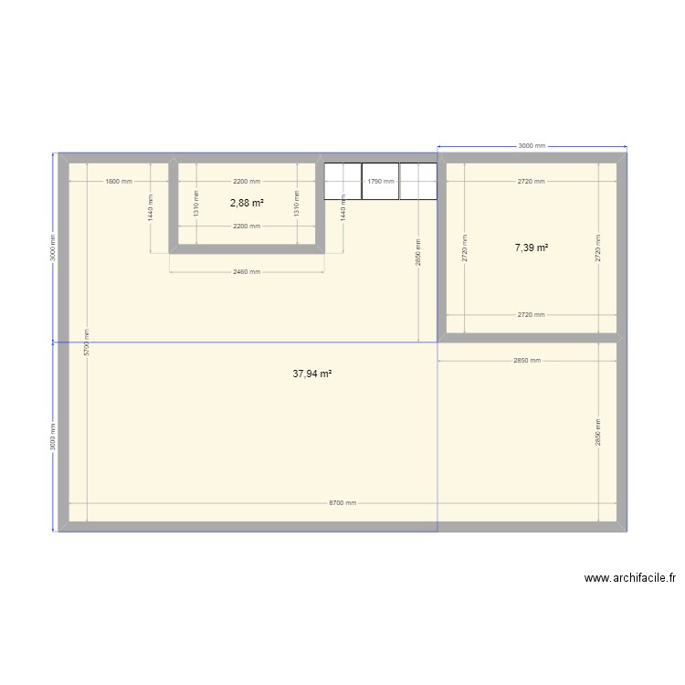 ЕБ 9. Plan de 3 pièces et 48 m2