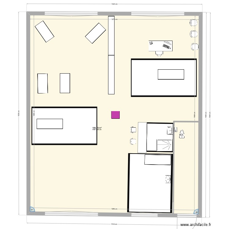 Cabinet de kiné. Plan de 1 pièce et 189 m2