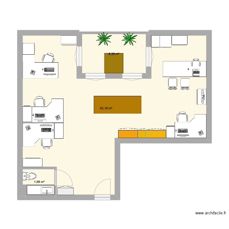 BUREAU UGSEL CDMJSEA. Plan de 3 pièces et 59 m2