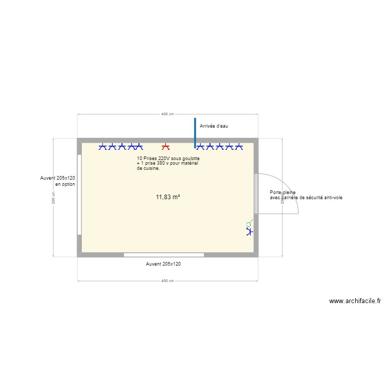 Bar à pâte v2 . Plan de 1 pièce et 12 m2