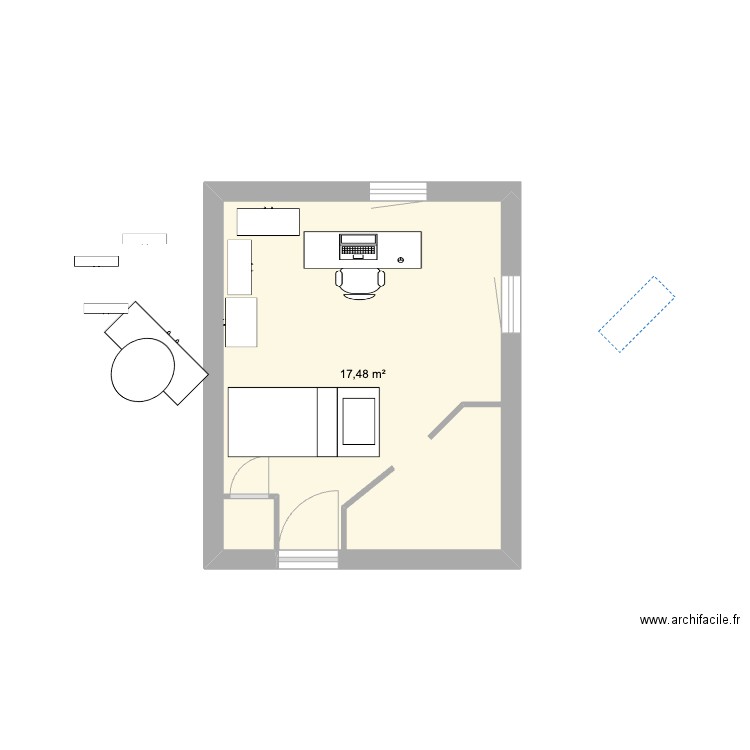 Chambre 1. Plan de 1 pièce et 17 m2