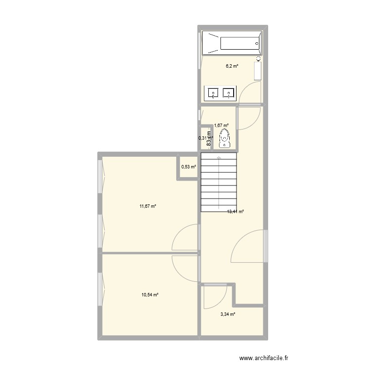 CDA étage 1 test. Plan de 8 pièces et 48 m2