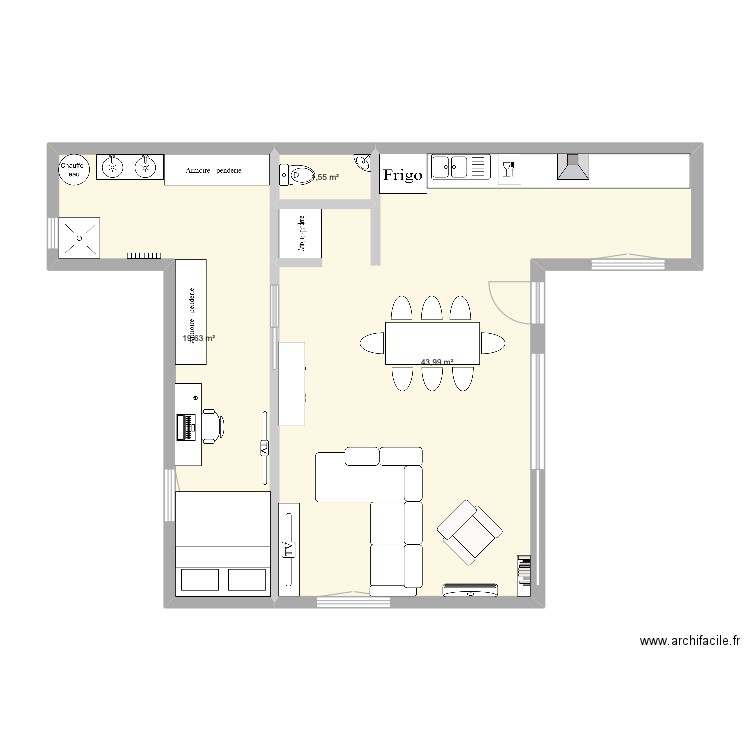 Plan préfabriqué . Plan de 3 pièces et 65 m2