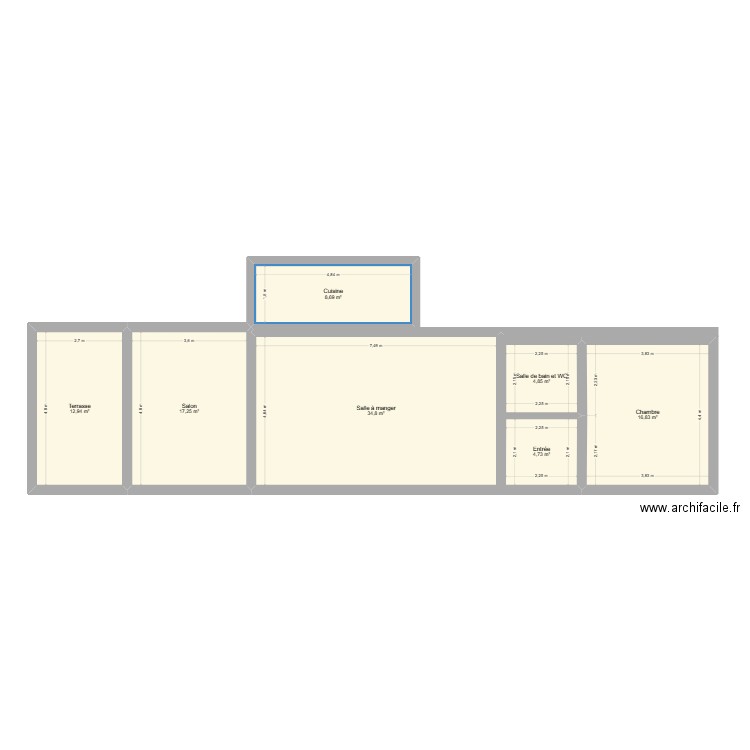 villac rdc. Plan de 7 pièces et 100 m2