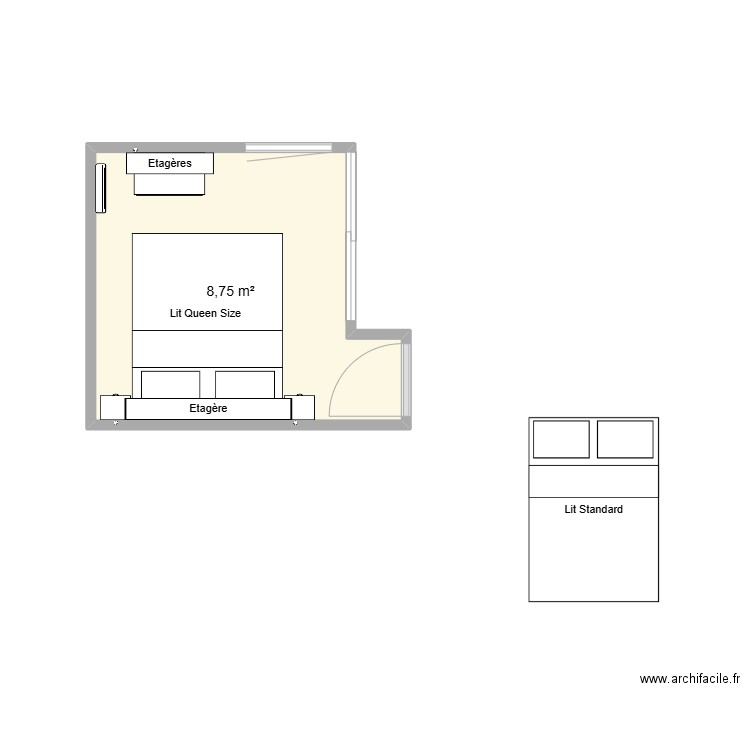 Petite chambe. Plan de 1 pièce et 9 m2