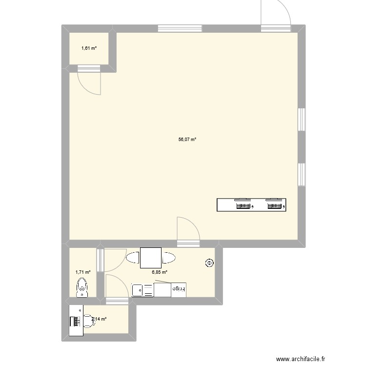 stage. Plan de 5 pièces et 68 m2