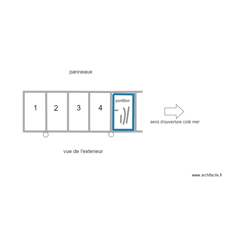 portail 5 panneaux . Plan de 2 pièces et 6 m2