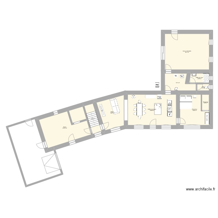 Rdc 1. Plan de 10 pièces et 147 m2