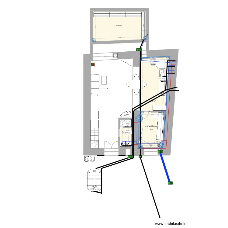 Plan maison gizia plomberie RDC 2. Plan de 11 pièces et 116 m2