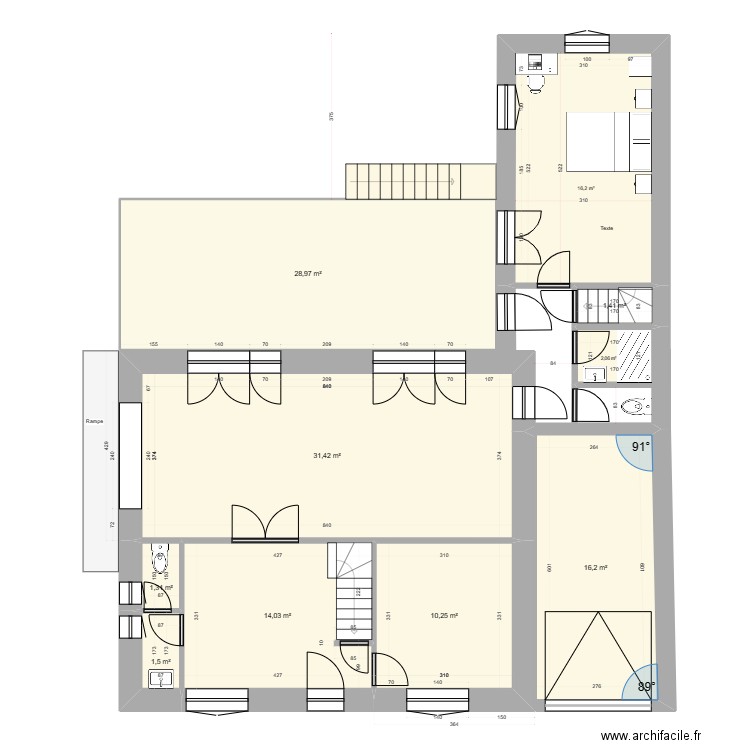 Projet_RDF_RDC_007bis avec escalier. Plan de 10 pièces et 123 m2