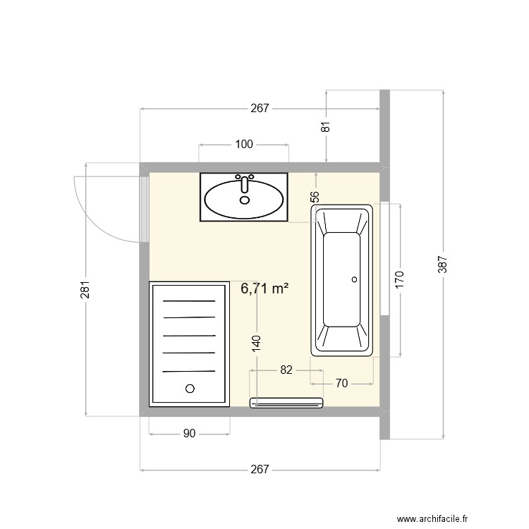 odinga  sdb. Plan de 1 pièce et 7 m2