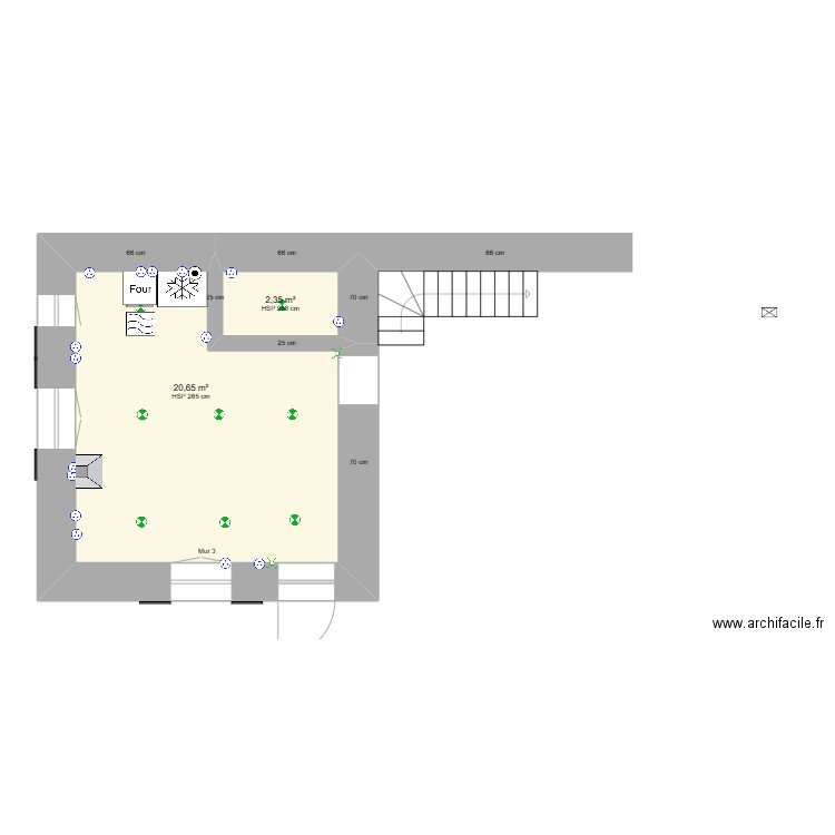 Maison. Plan de 2 pièces et 23 m2