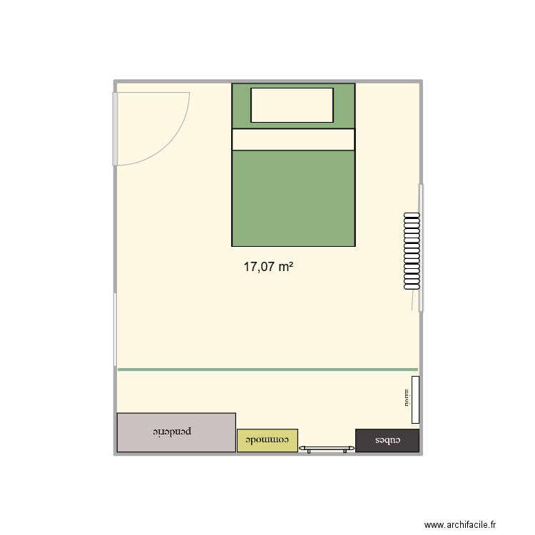 chambre. Plan de 1 pièce et 17 m2