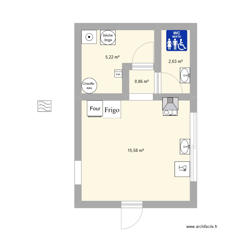 cuisine. Plan de 4 pièces et 24 m2