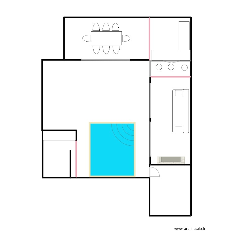 patio H. Plan de 4 pièces et 30 m2