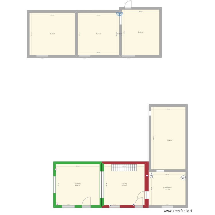 Cuisine. Plan de 8 pièces et 178 m2