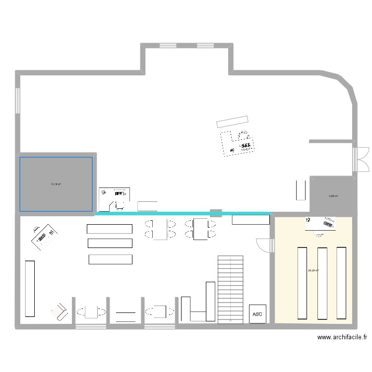 jamrock library. Plan de 3 pièces et 45 m2