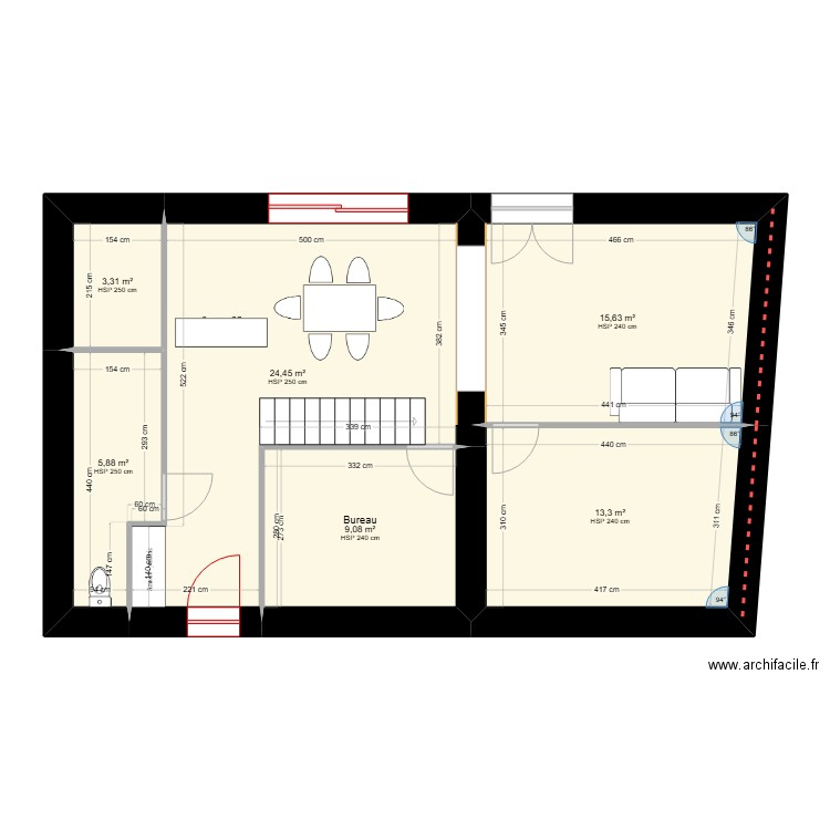 Copro. Foncroise a2. Plan de 6 pièces et 72 m2