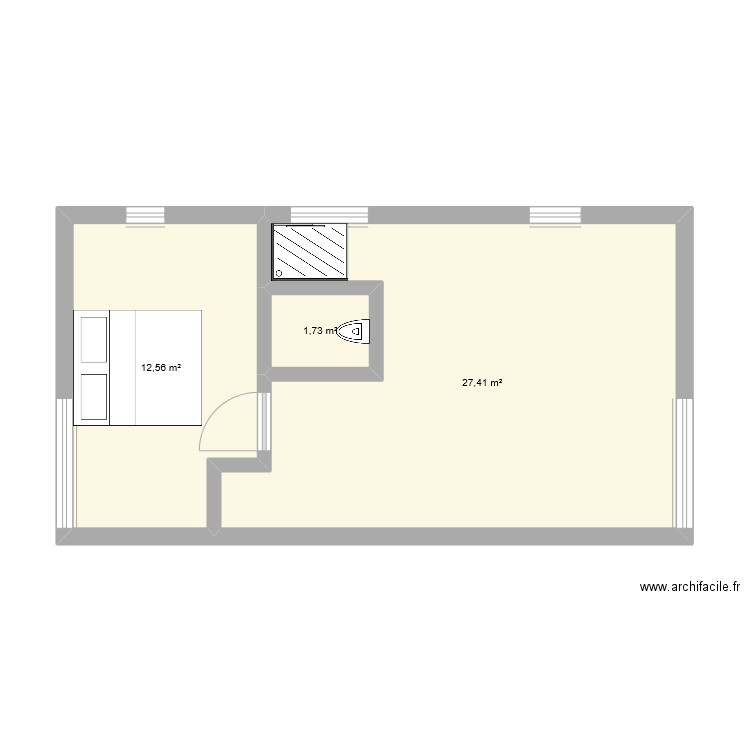 2ème étage 2024. Plan de 3 pièces et 42 m2