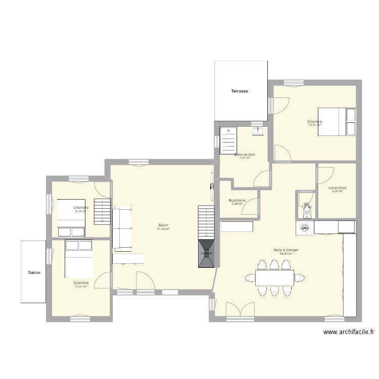 DERONZIER GITE. Plan de 9 pièces et 121 m2