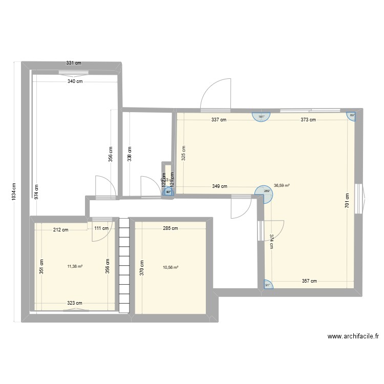 hulottes. Plan de 4 pièces et 59 m2