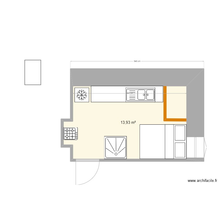 Studio. Plan de 1 pièce et 14 m2