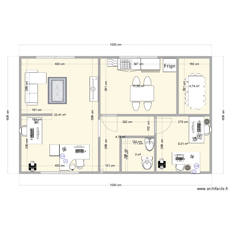 Start up 2. Plan de 6 pièces et 55 m2