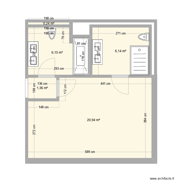 bruno salle de bain. Plan de 5 pièces et 35 m2