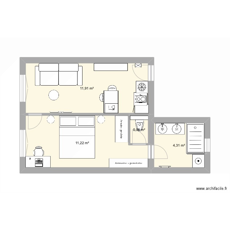 Abbé greg plan 3. Plan de 4 pièces et 28 m2