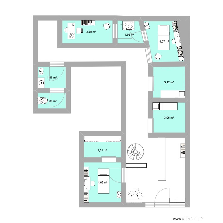 institut. Plan de 10 pièces et 26 m2