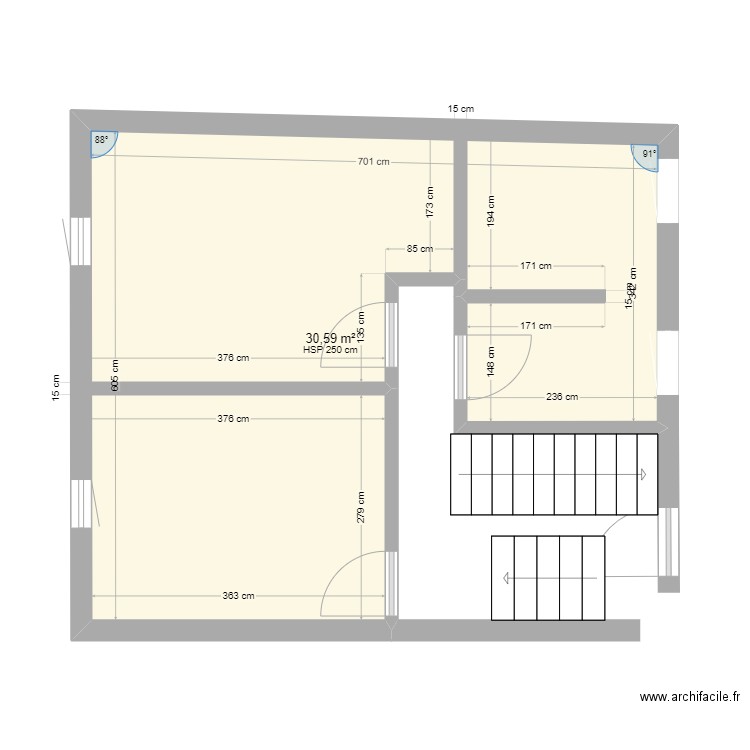 RDC. Plan de 1 pièce et 31 m2