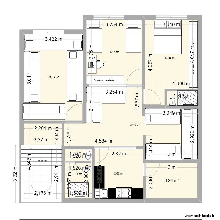 PLAN Maison. Plan de 9 pièces et 95 m2