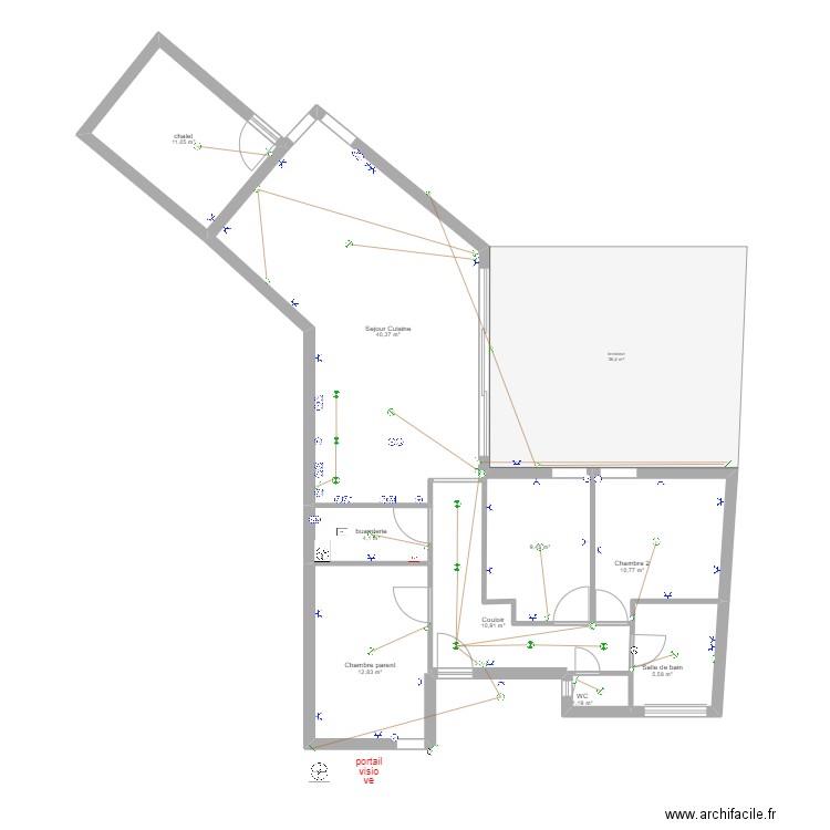 sci vacquerie. Plan de 9 pièces et 106 m2