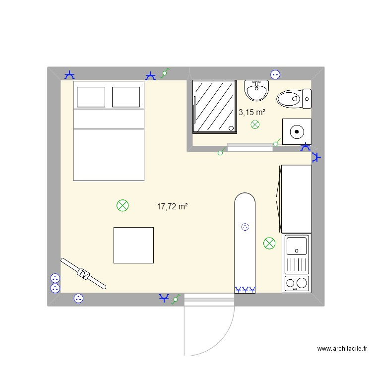 07/10/2024. Plan de 2 pièces et 21 m2