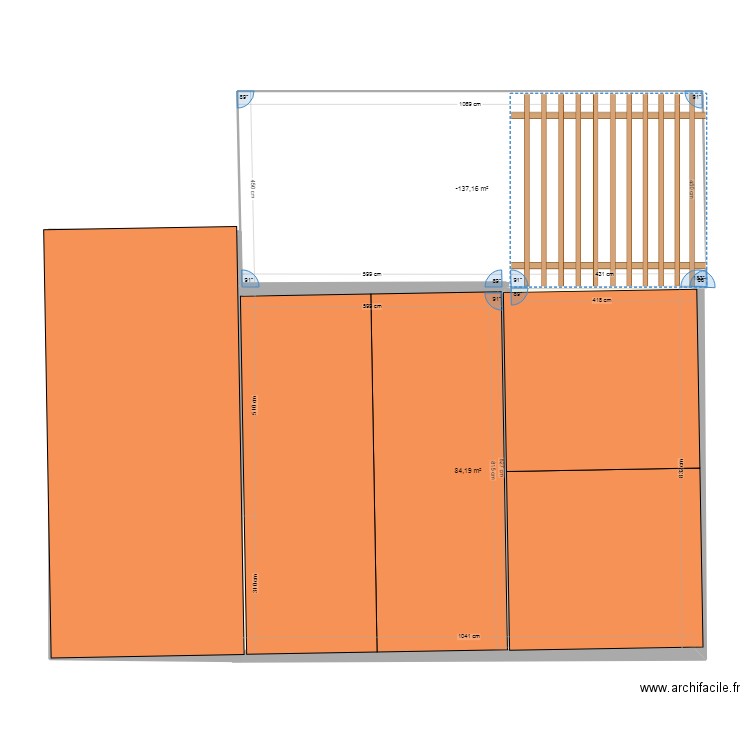 projet terrasse. Plan de 2 pièces et 132 m2