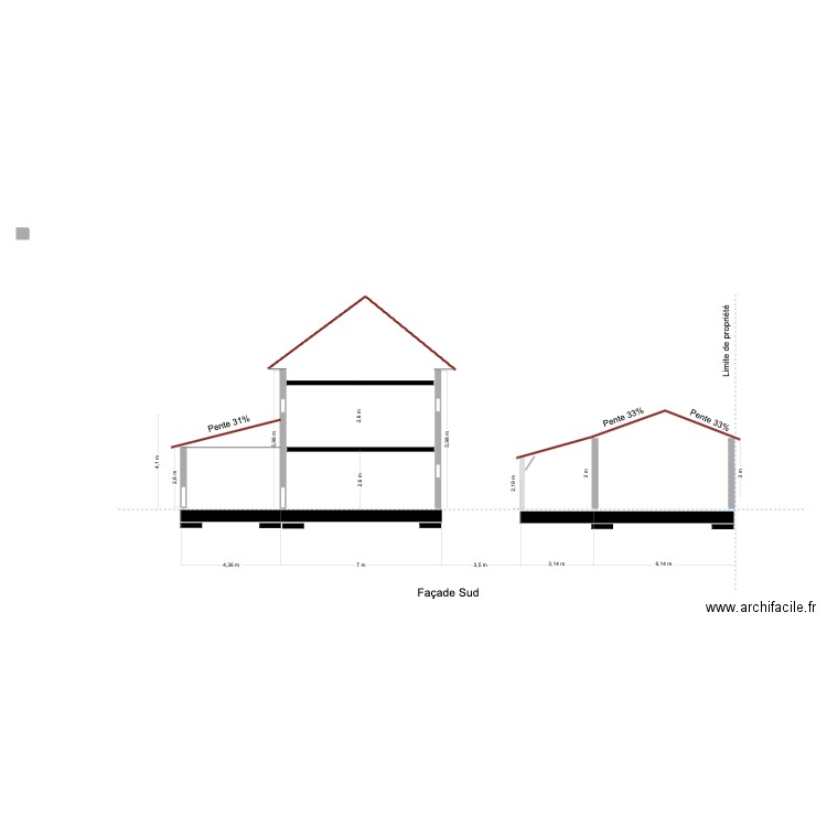 Plan de coupe extension et garage après travaux. Plan de 0 pièce et 0 m2