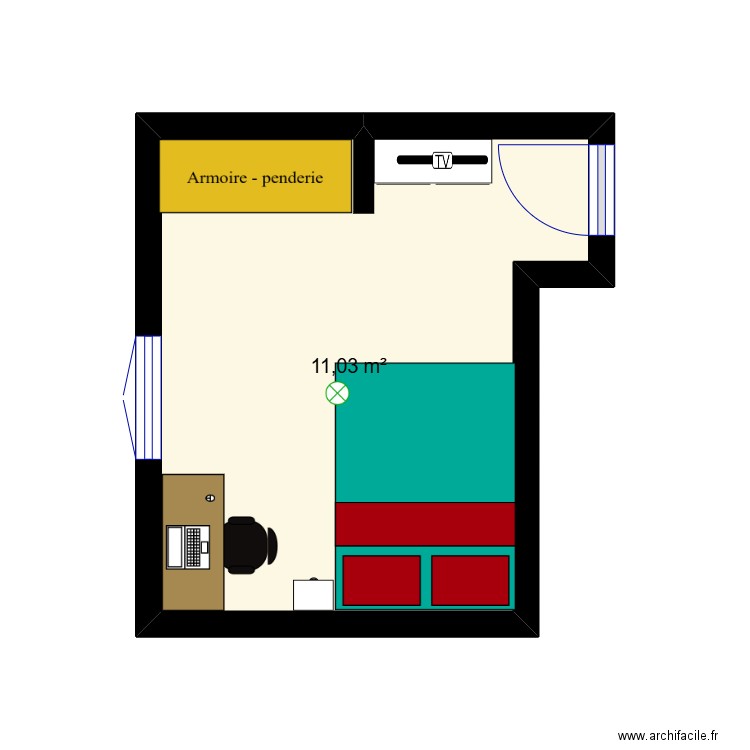 Chambre Alex. Plan de 1 pièce et 11 m2