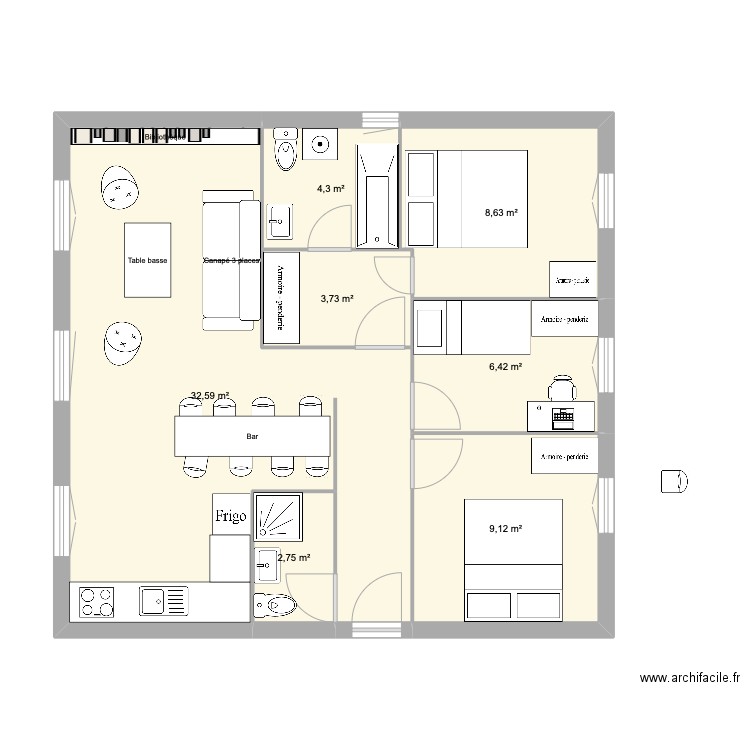 Marin5. Plan de 7 pièces et 68 m2