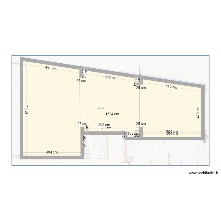 Nouveau plan de base . Plan de 1 pièce et 87 m2