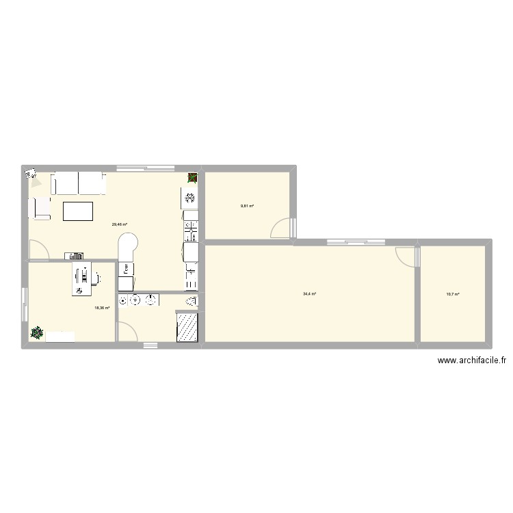 bureaux 50m2. Plan de 5 pièces et 103 m2