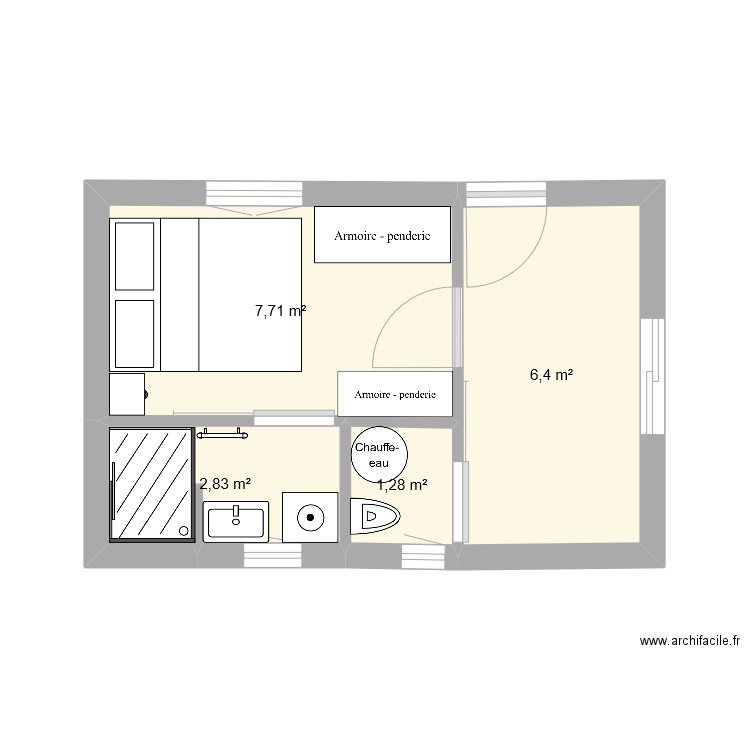 dependance. Plan de 4 pièces et 18 m2