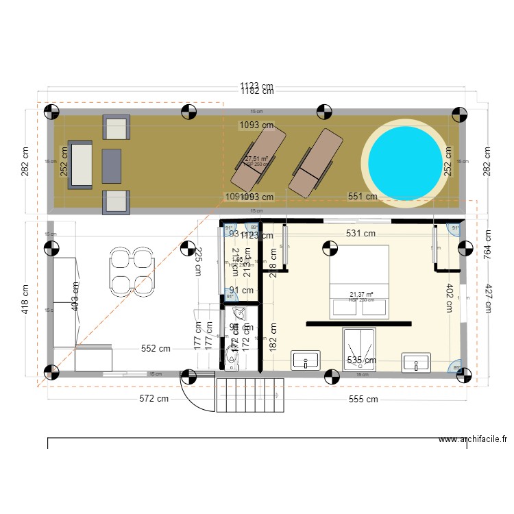 bunga 2. Plan de 3 pièces et 51 m2