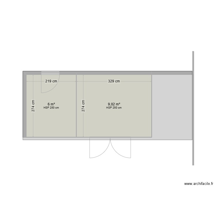 Abri jardin. Plan de 2 pièces et 15 m2